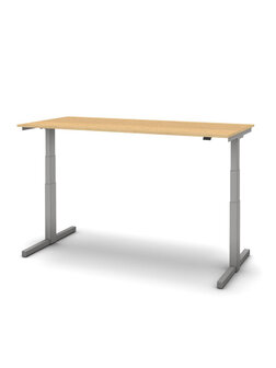 Zit/sta thuiswerkplek afm. 120x80 cm. elektrisch in hoogte verstelbaar van ca. 70cm  tot 116cm. met een eiken blad en alu onderstel. 